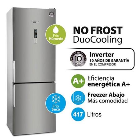 Heladera KOHINOOR KHGA41DI/9 417 lts No Frost DuoCooling Acero Inverter 