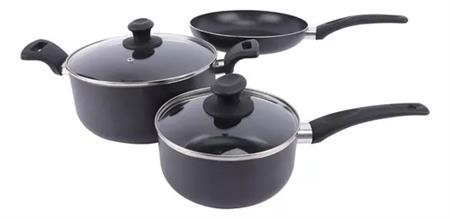 Batería de Cocina VONNE SELECTA 3 Piezas de Aluminio Antiadherente Negro