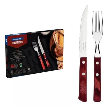 Set De Cubiertos TRAMONTINA POLYWOOD CHURRASCO Para Asado Acero Inox 12 Piezas 